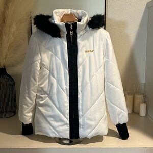 Bebe White Puffer Winter Silk Coat